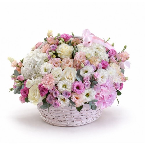 Pink & White Lisianthus Basket