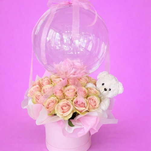 Pink Balloon Teddy Rose Box