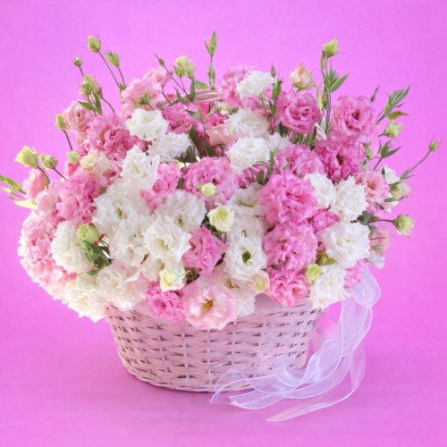 Pink & White Lisianthus Basket