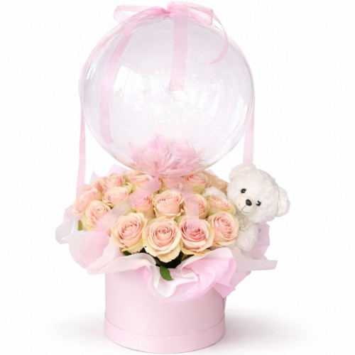 Pink Balloon Teddy Rose Box